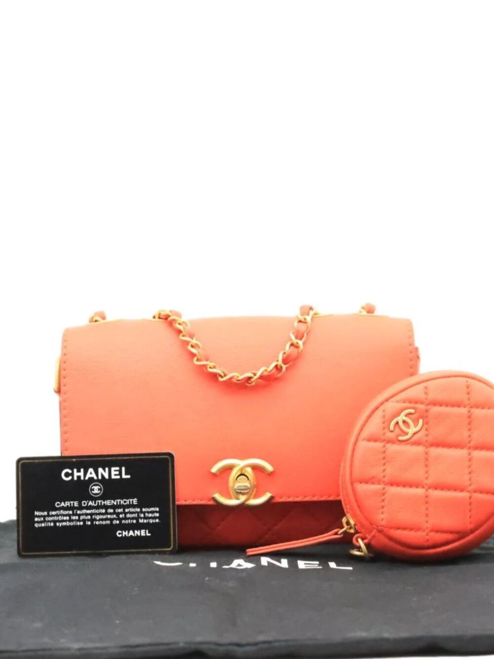 Chanel Multi Pouching Flap Quilted Calfskin Leather Crossbody Bag Orange - Picture 3 of 16